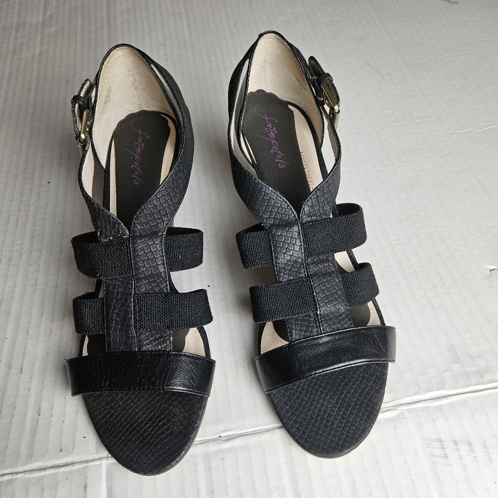 MRKT. Dakota Women Black Mid Wedge Stretch Sandals  Size 9.5 Medium